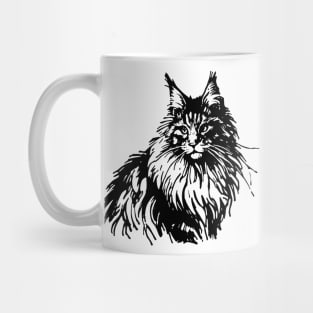 Stick figure of Maine Coon cat in black ink Mug